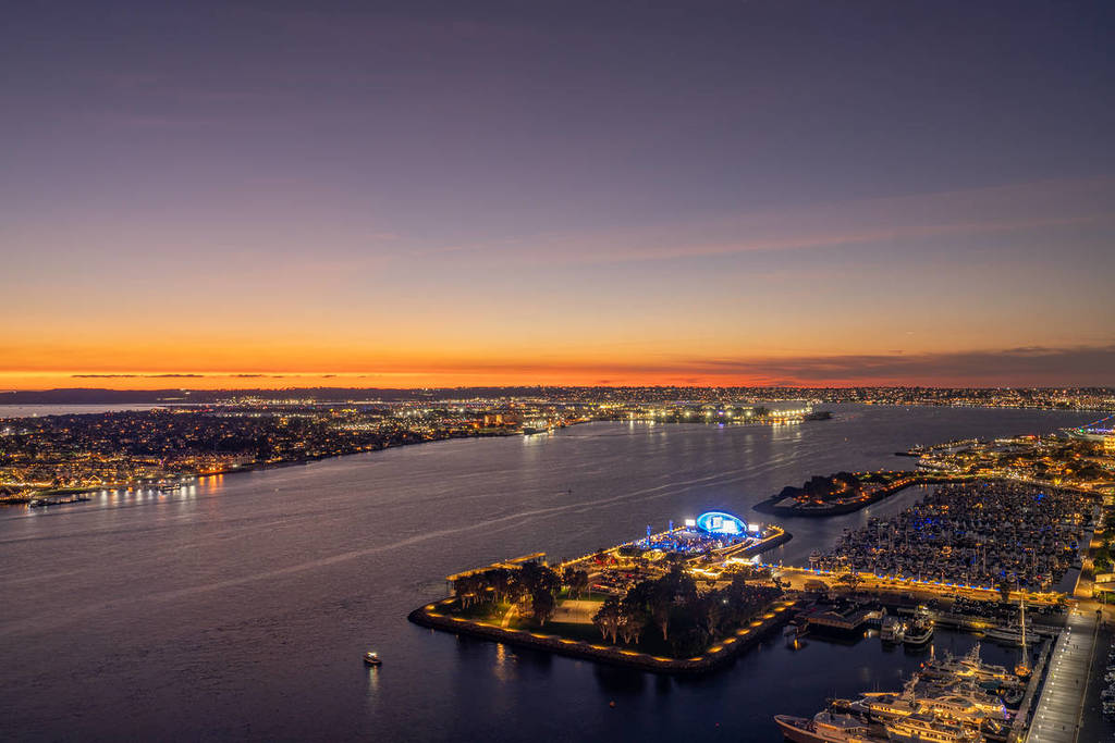 concerts at night in San Diego seen from above