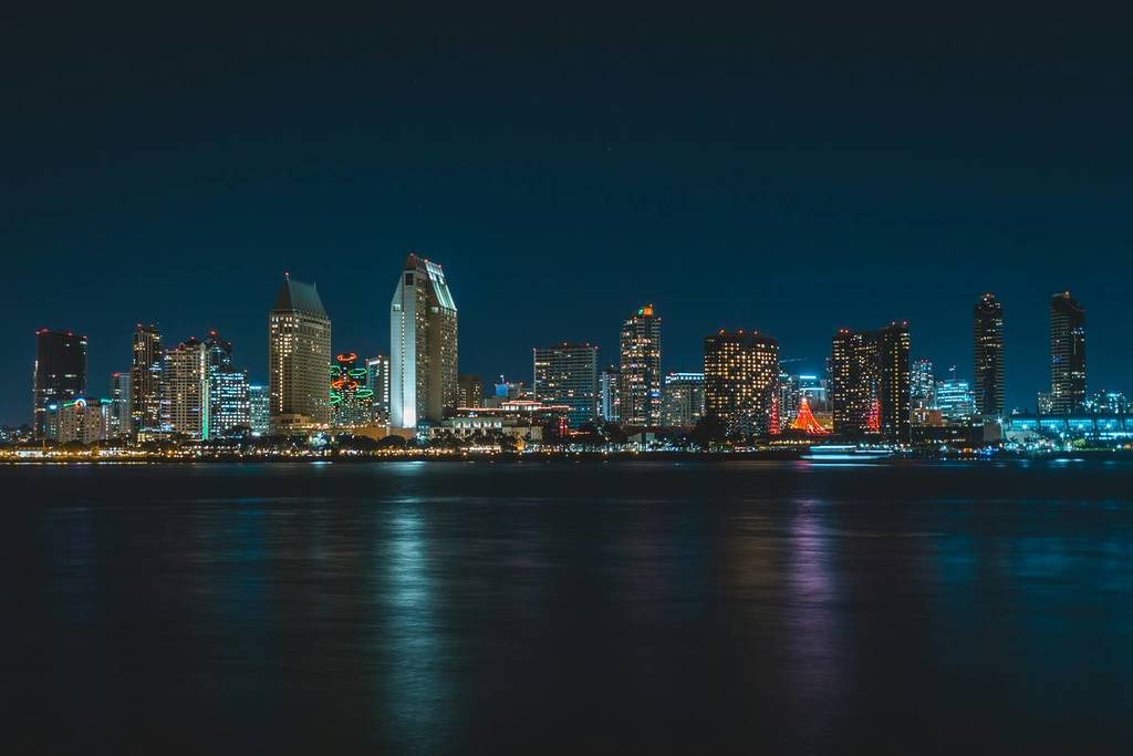 San Diego by night seen from the water