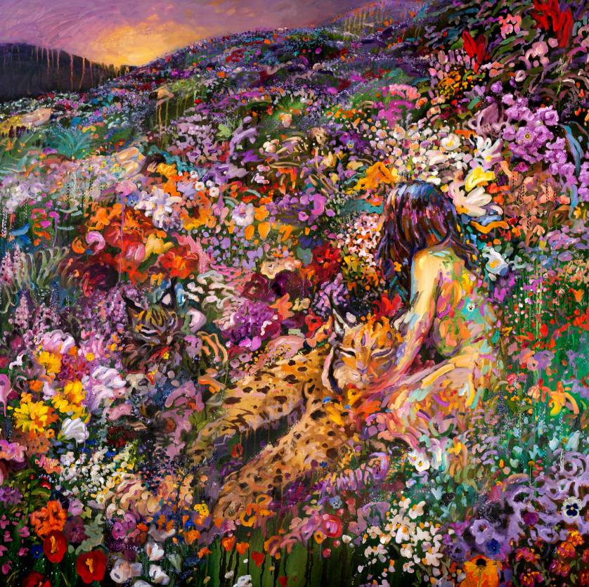 girl looking at flower fields