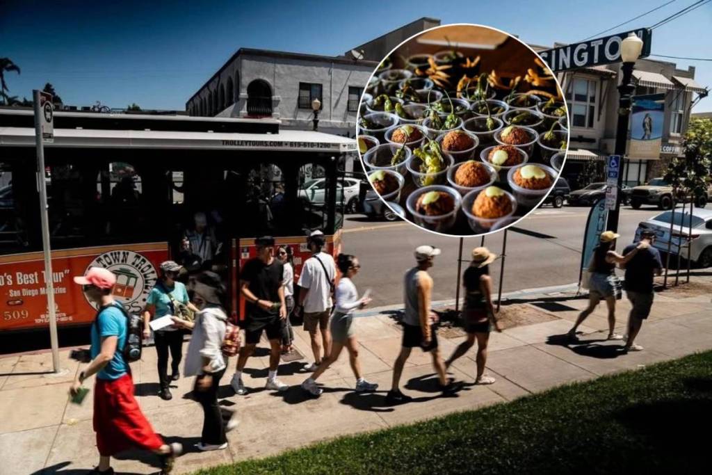 Adams Avenue, San Diego, y una muestra gastronómica de un restaurante local