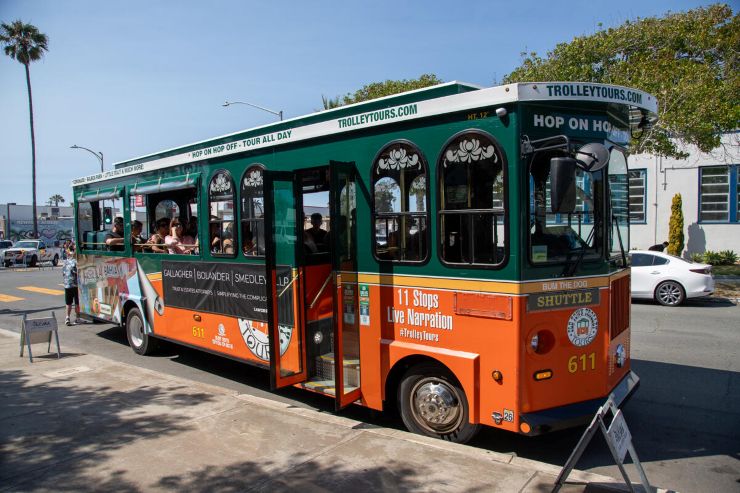 orange and green trolley