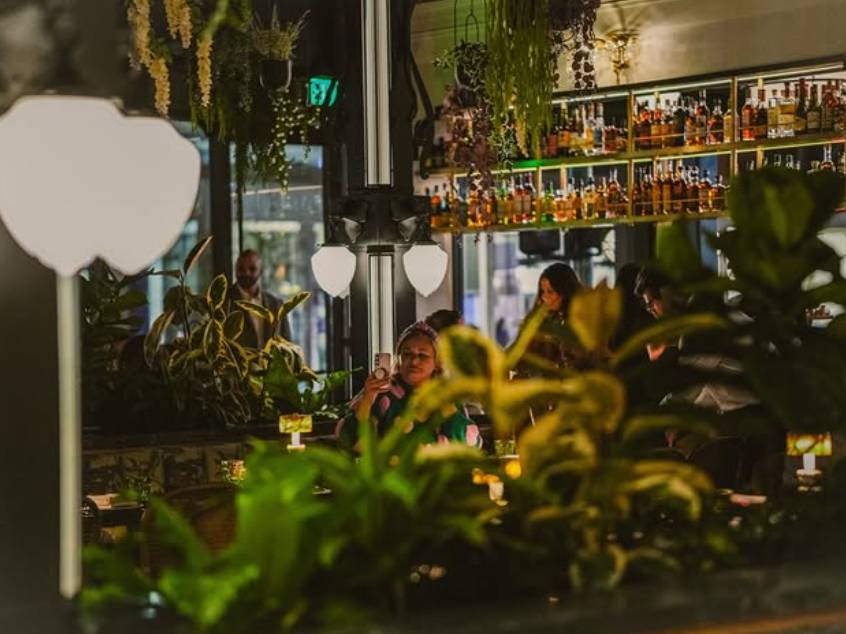 inside a lively restaurant
