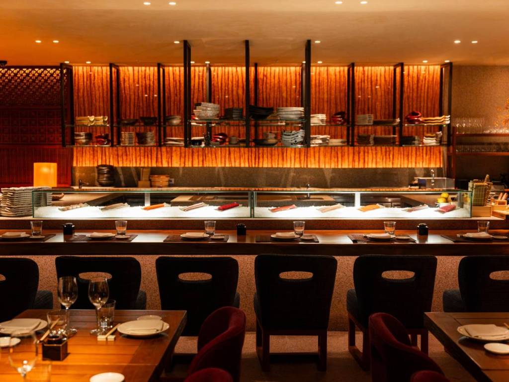 inside ZUMA restaurant with wooden tones