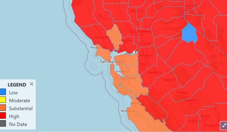 All Bay Area Counties Are Back In CDC’s Top Two Tiers For Covid Transmission