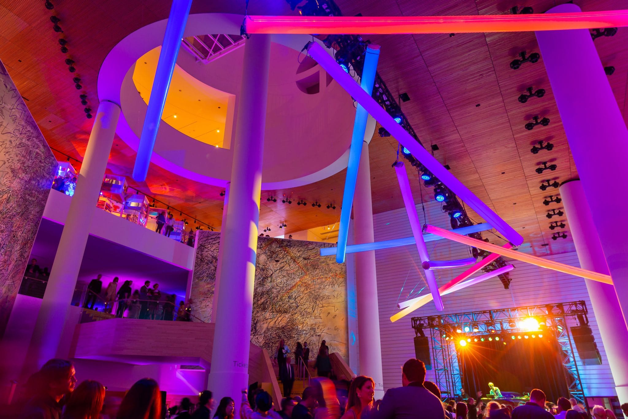 Colorful interior view of Art Bash at SFMOMA