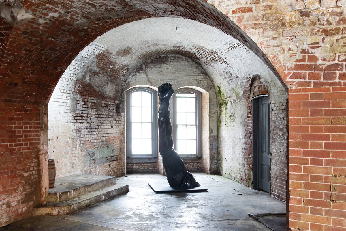 'Solidarity' sculpture by Hank Willis Thomas in Black Gold exhibition.