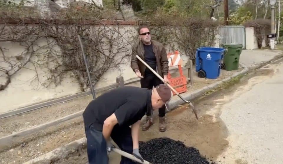 Arnold Schwarzenegger Fills ‘Giant Pothole,’ That Ended Up Being A Gas Company Service Trench