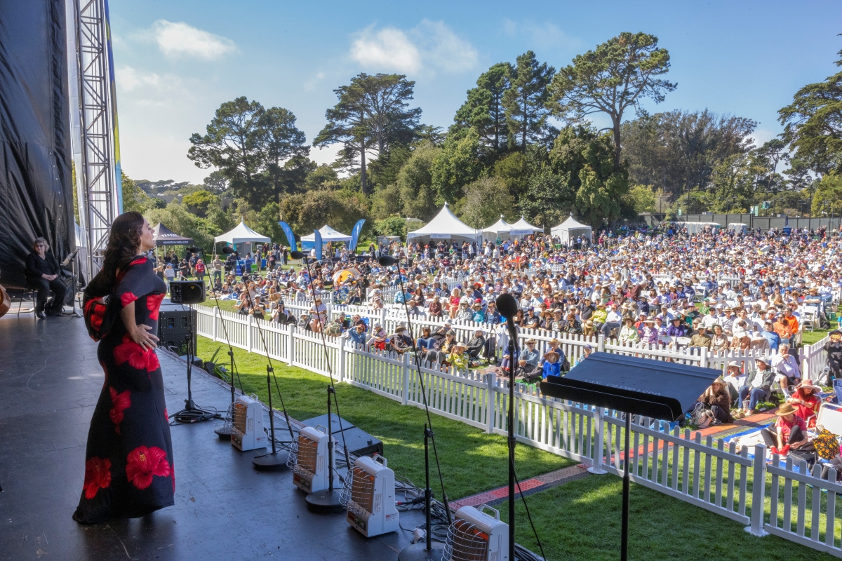 a performer on stage at Opera at the Park in SF