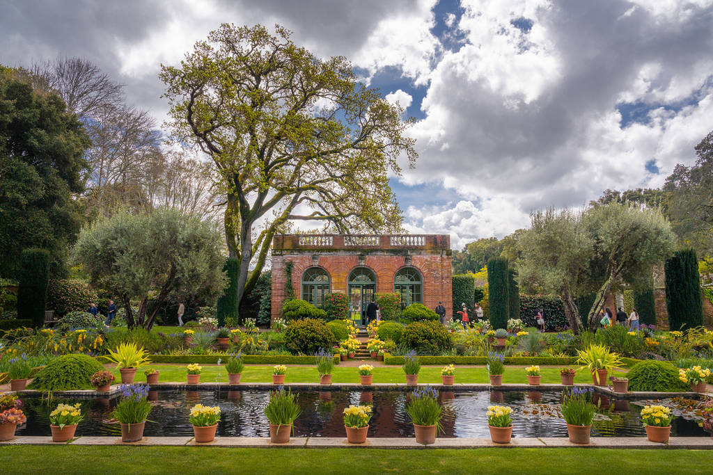 Filoli estate under a cloudy sky.