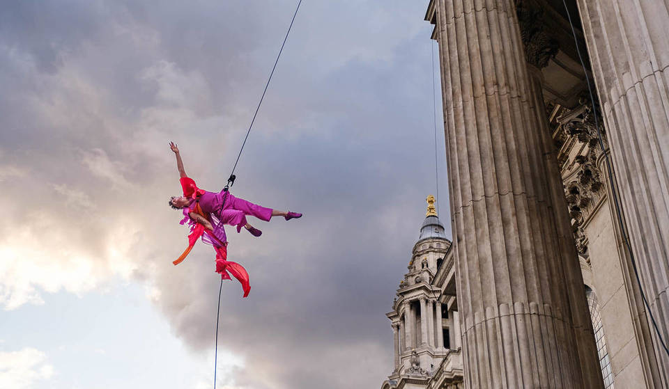 Aerial Dancers Will Soar Suspended On The Facade Of The Fairmont Hotel In Honor Of Pride This Weekend