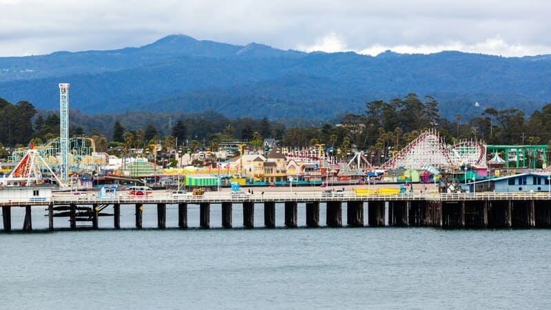 Santa Cruz Beach Boardwalk photographed from the water.