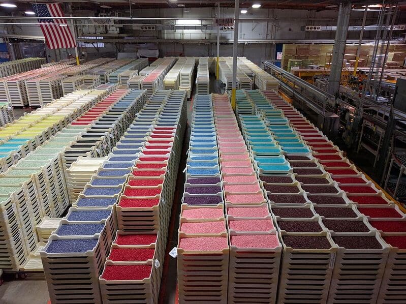 Hundreds of trays of Jelly Belly beans.