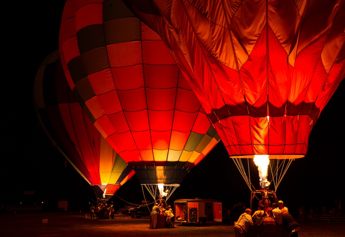 hot air balloons at night in sonoma