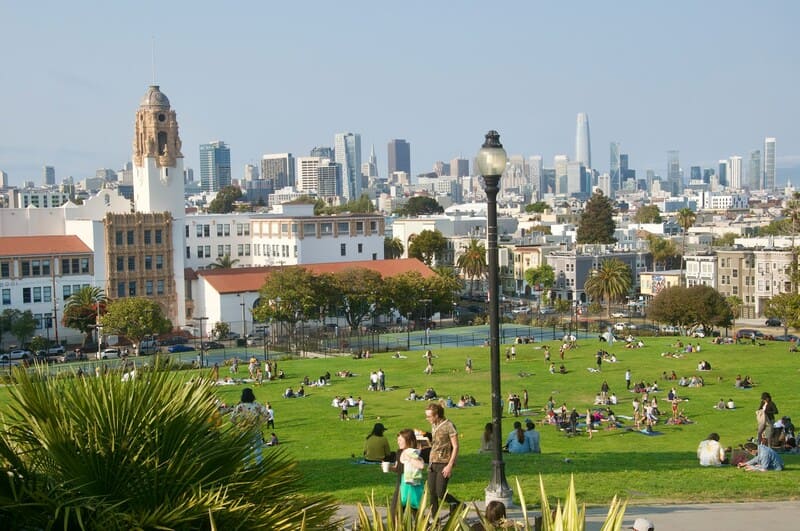 People on the grass in Dolores Park, SF