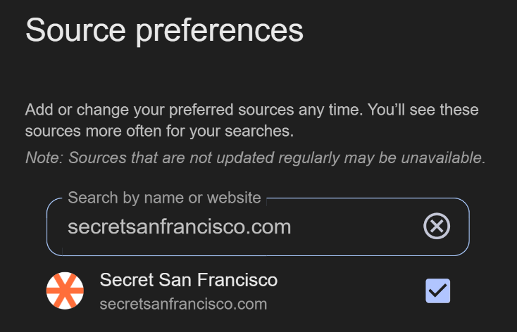 Preferred sources screenshot