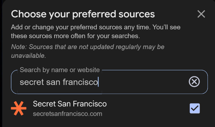 Preferred sources screenshot