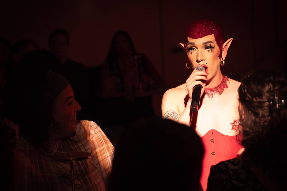 elf with bedazzled head at 200 Channels