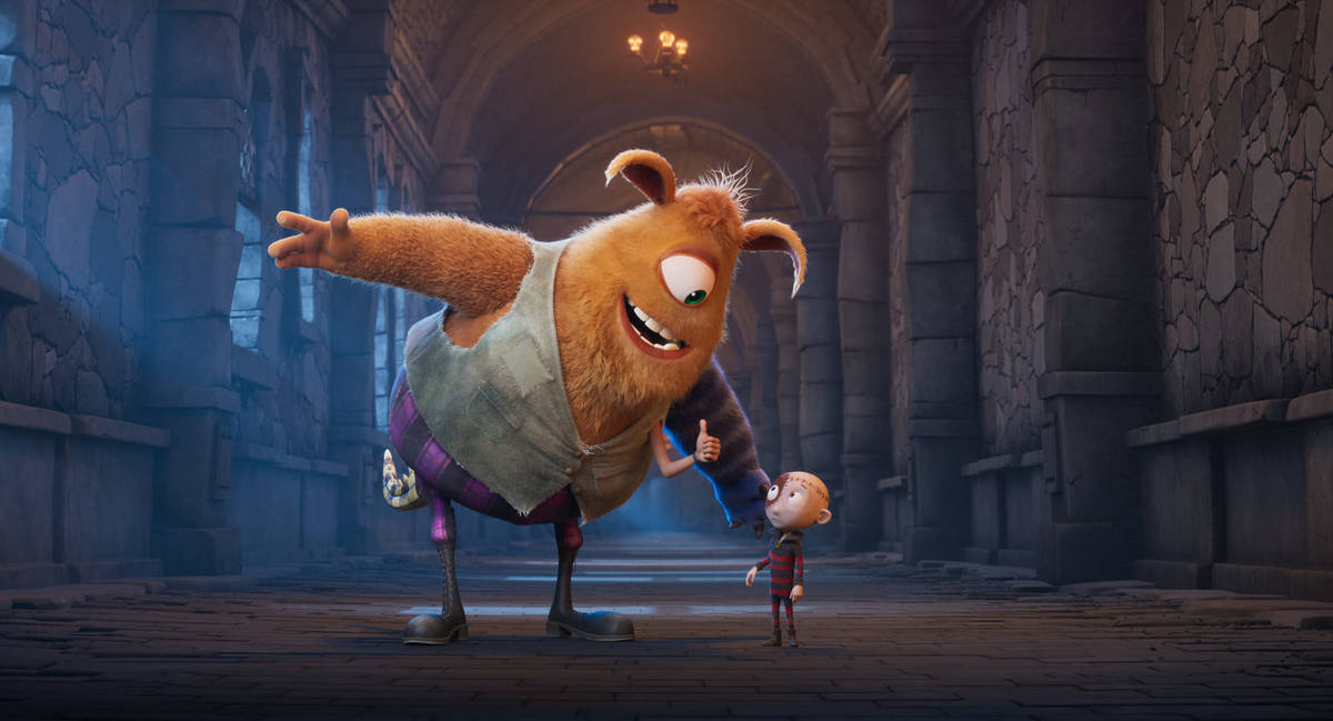 A furry one-eyed monster talks to Stitch Head