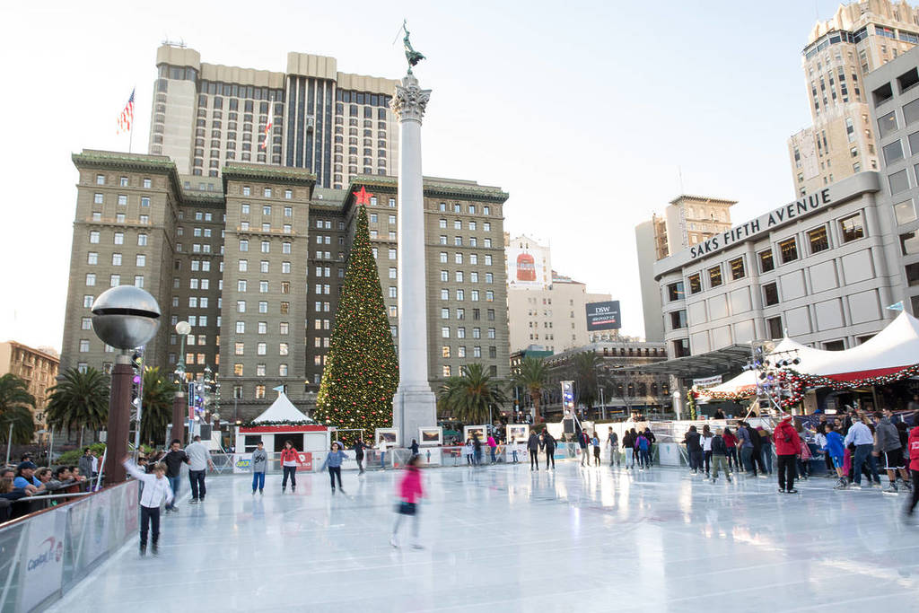Skaters on the ice at Union Square Ice Rink
