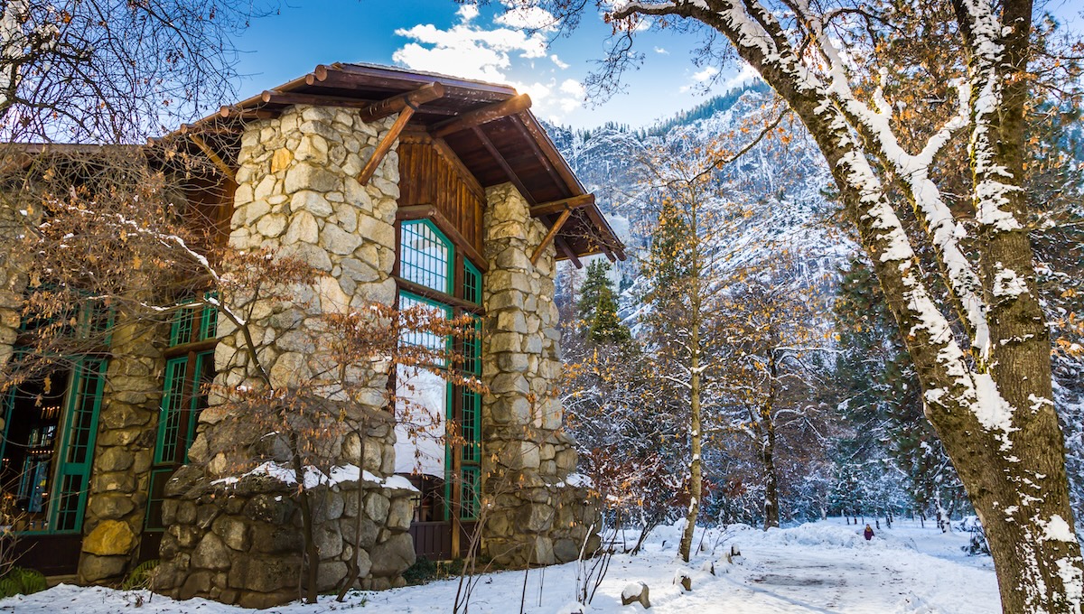 hotel in the snow in Yosemite