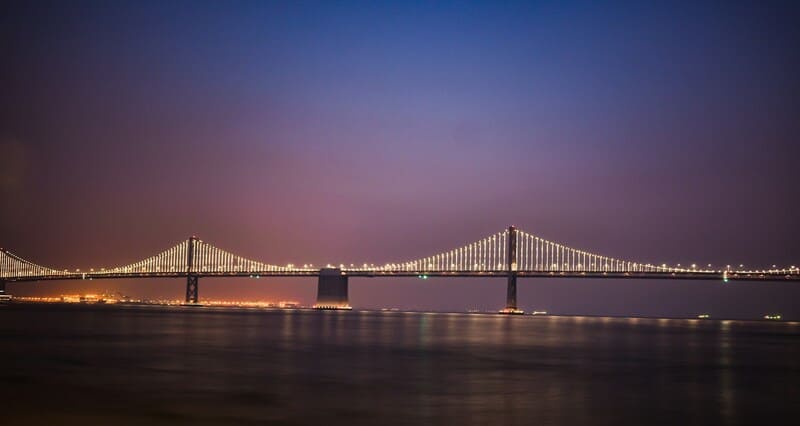 Bay Lights at sunset.