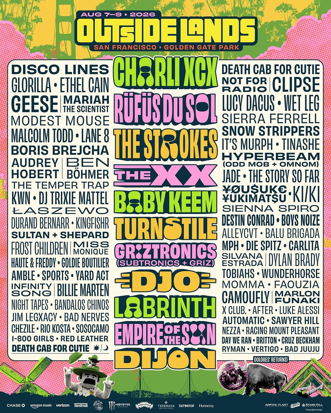 Outside Lands 2026 lineup.