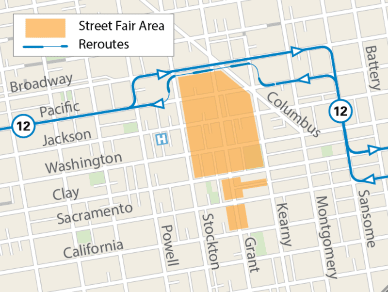 Muni reroute map for Chinese New Year community street fair