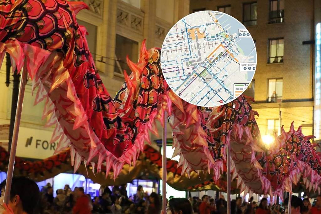 Mapa del desfile del Año Nuevo chino y del cierre de carreteras