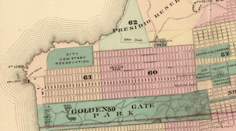 1876 map of cemeteries in San Francisco.