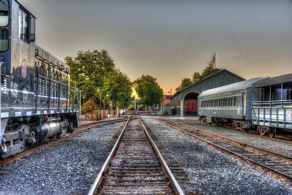sunset at railway musuem in sacramento