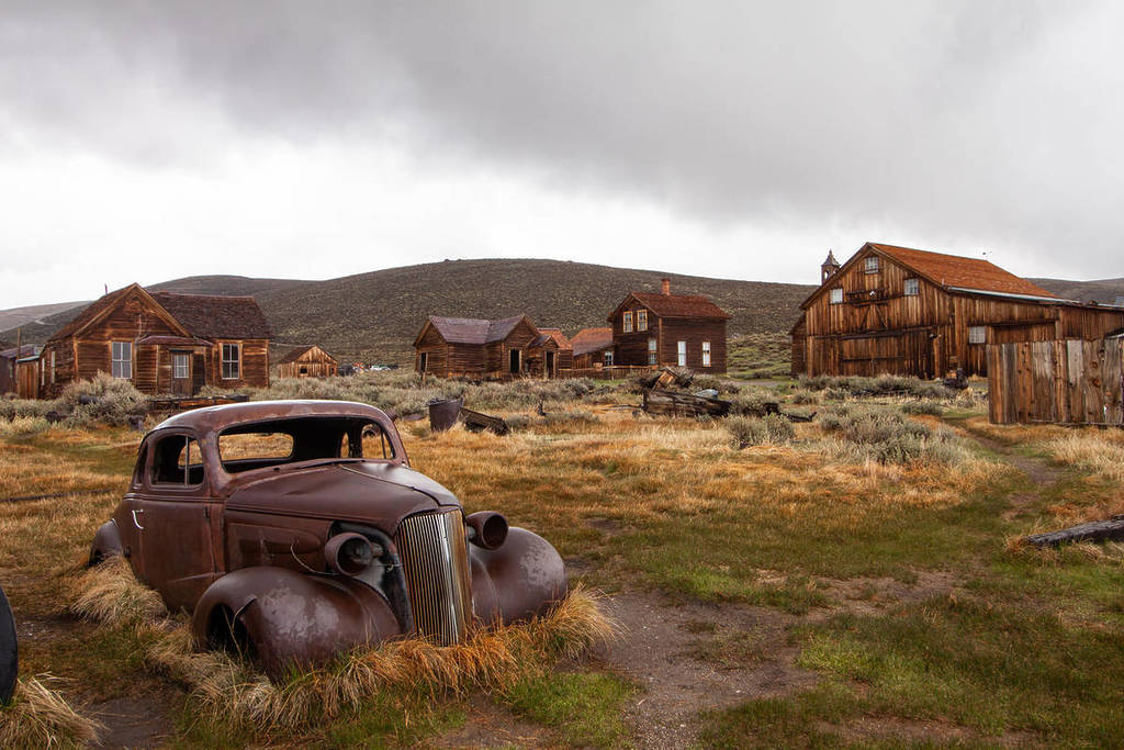 Abandoned cars and structures in Bodie, California
