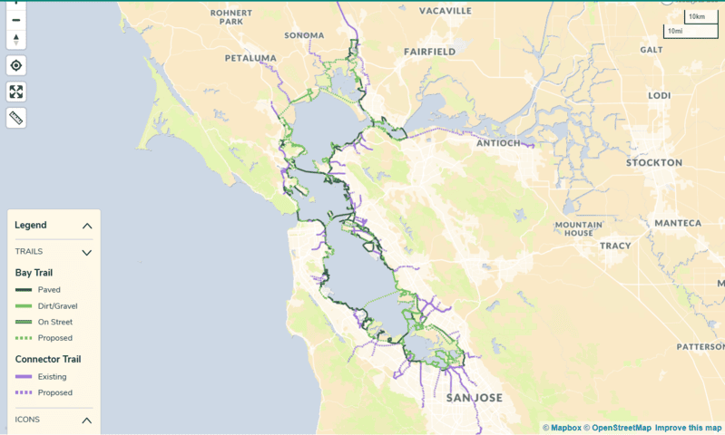 San Francisco Bay Trail map as of April 16, 2026.