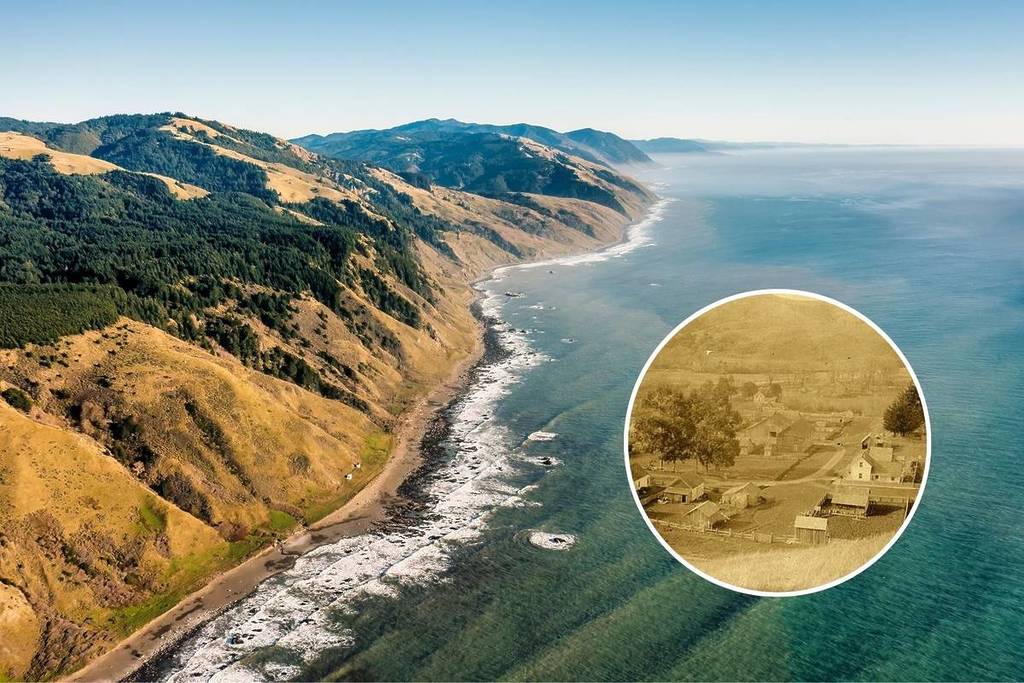 Petrolia vintage photograph and aerial view of Lost Coast