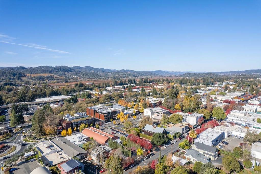 Aerial view over Downtown Healdsburg, CA