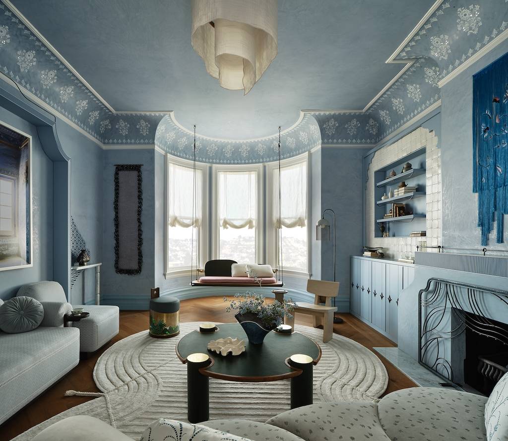 un salón azul en San Francisco.