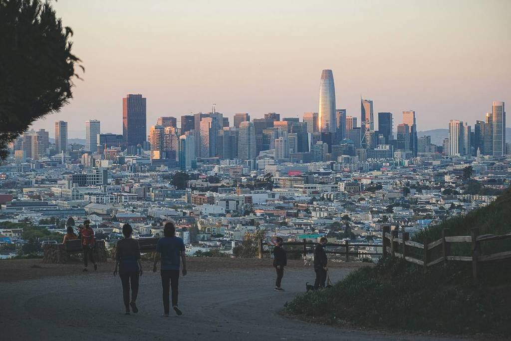 The SF skyline at sunset