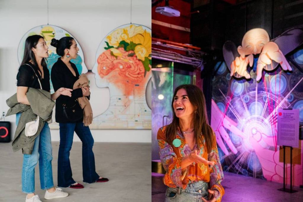 People engage with colorful art installations at Future of Us Festival