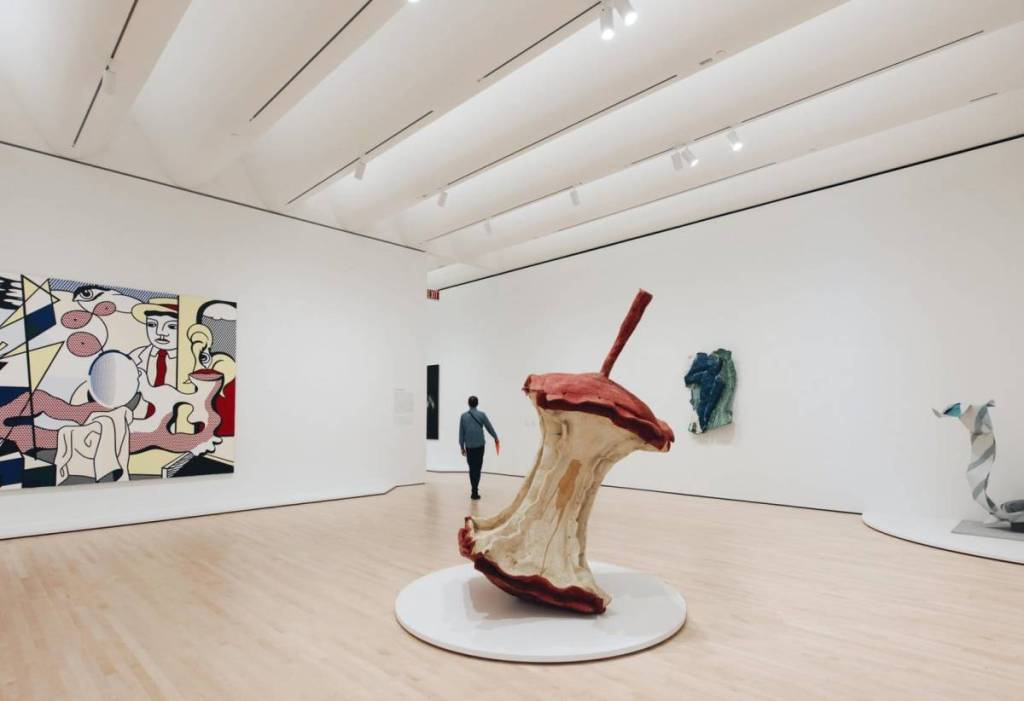 SFMOMA exhibition with giant apple core sculpture