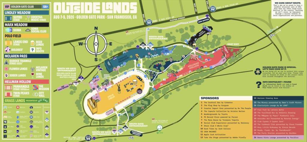 An image of the Outside Lands 2026 Festival Map.