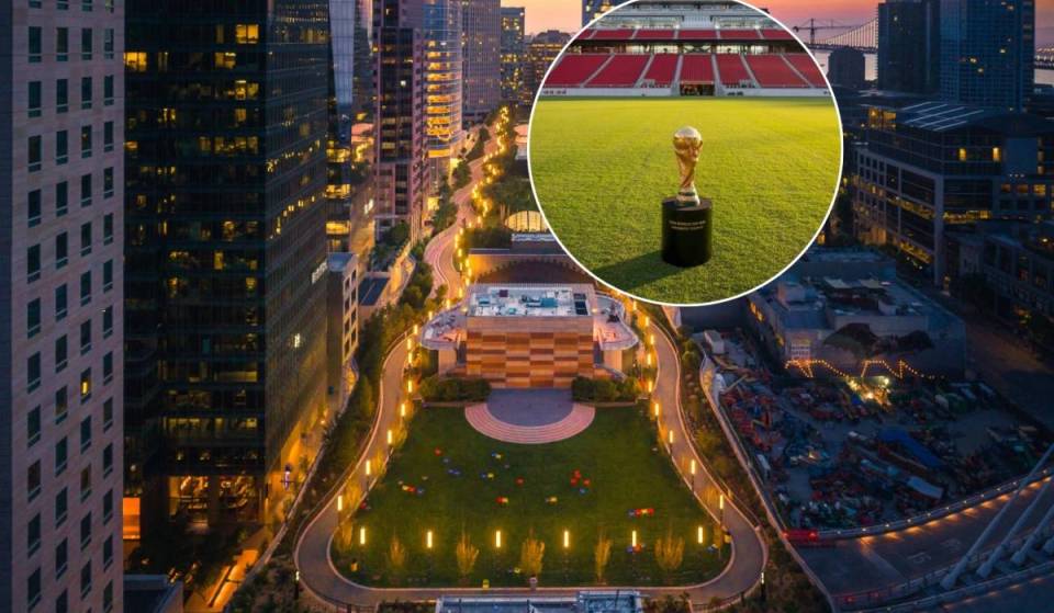 Salesforce Park is hosting free outdoor World Cup watch parties with 100-inch screens starting this Tuesday