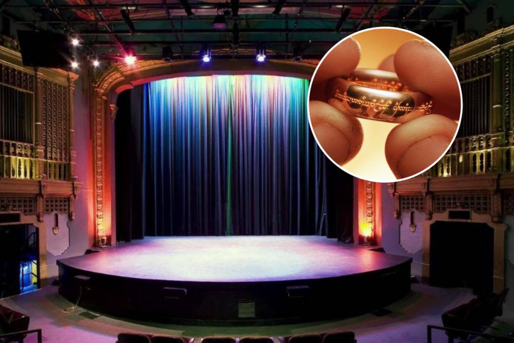 The illuminated stage of Brava Theater Center in San Francisco
