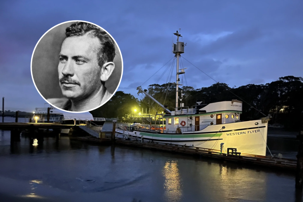 John Steinbeck and Western Flyer at night.