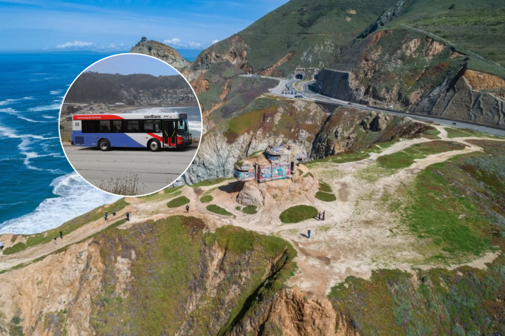 Vista aérea del autobús de SamTrans y Devil’s Slide