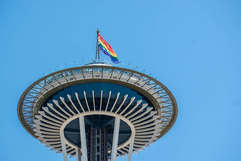 Pride flag on Seattle's Space Needle
