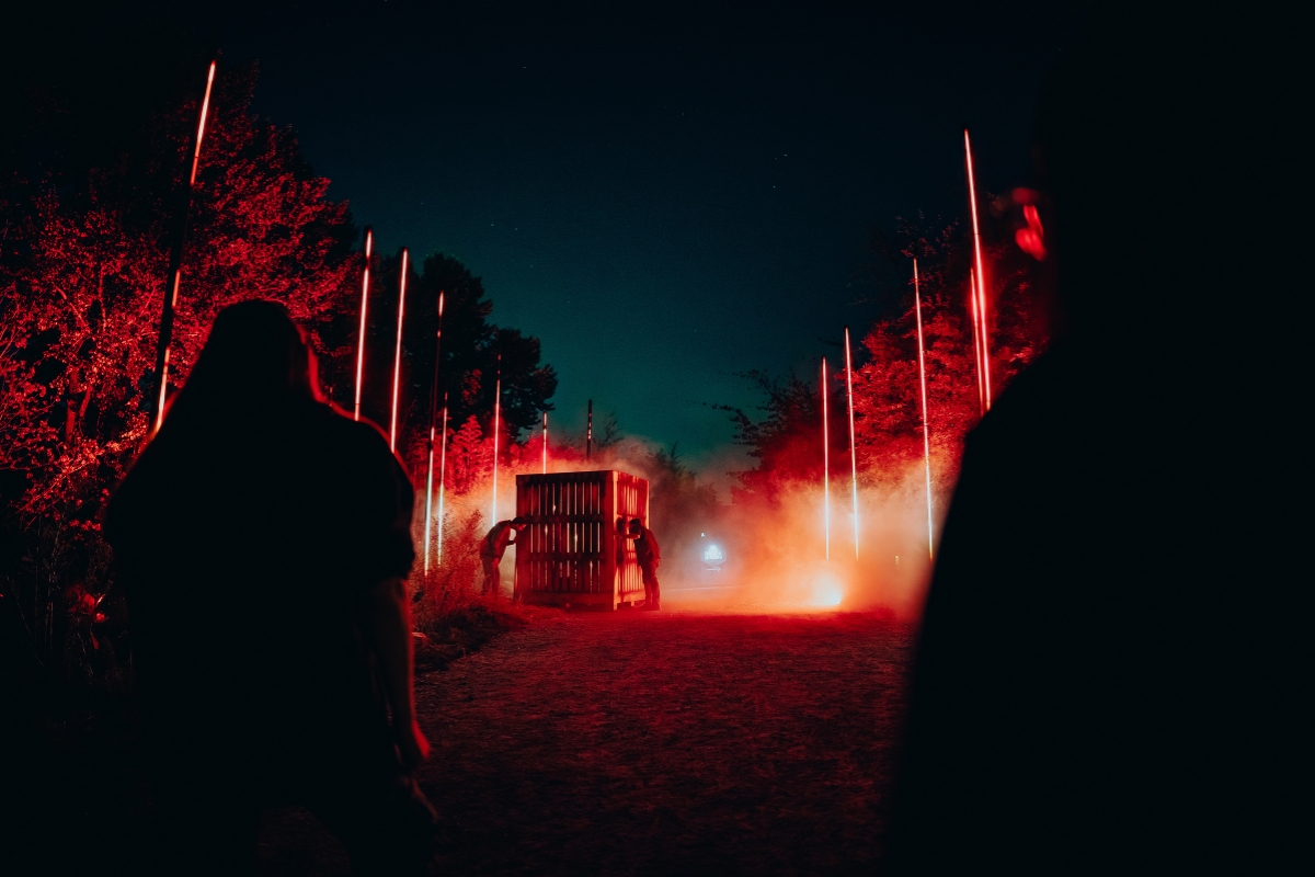 Guests navigate the spooky grounds at Forest of Shadows