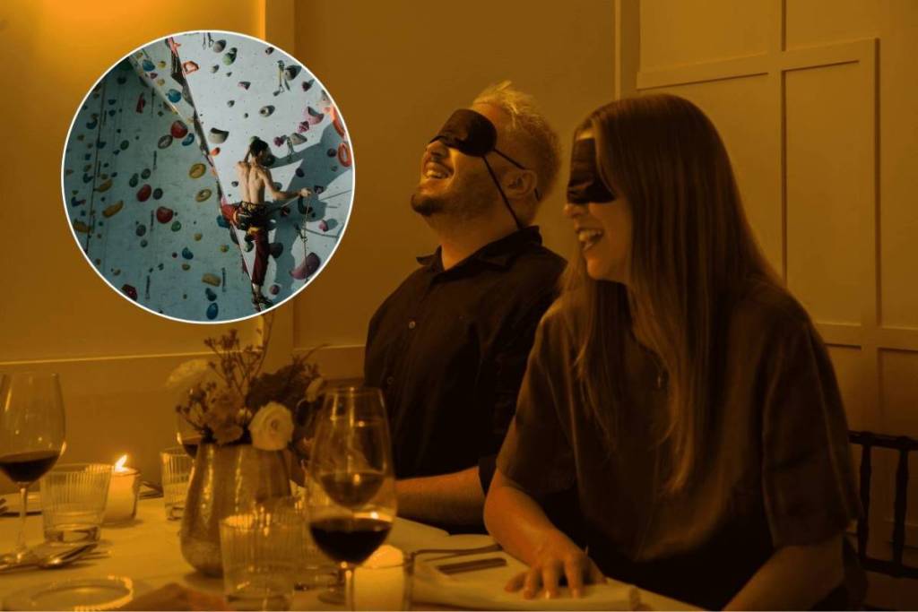 Este exclusivo club de Seattle, con un muro de búlder interior de 20 pies, te invita a vivir una experiencia gastronómica con los ojos vendados… y este fin de semana las entradas tienen un 20 % de descuento