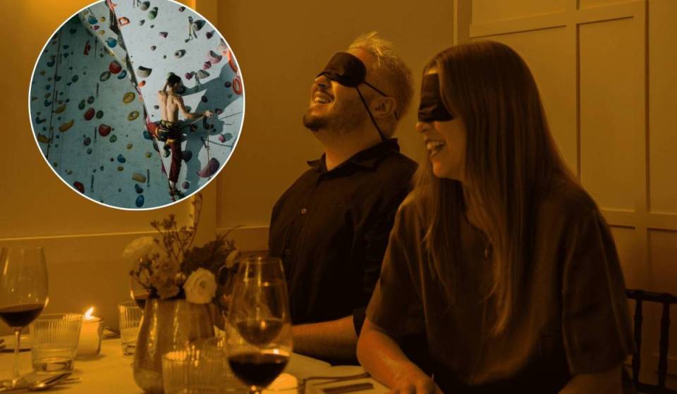 This exclusive Seattle club with a 20 ft indoor bouldering wall invites the public inside for an blindfolded dining experience — and tickets are 20% off this weekend