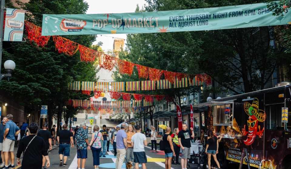 Blocking key access to the I-5 express lanes, downtown Seattle’s Ninth Avenue remains closed after failed removal of night market paint damaged the street surface