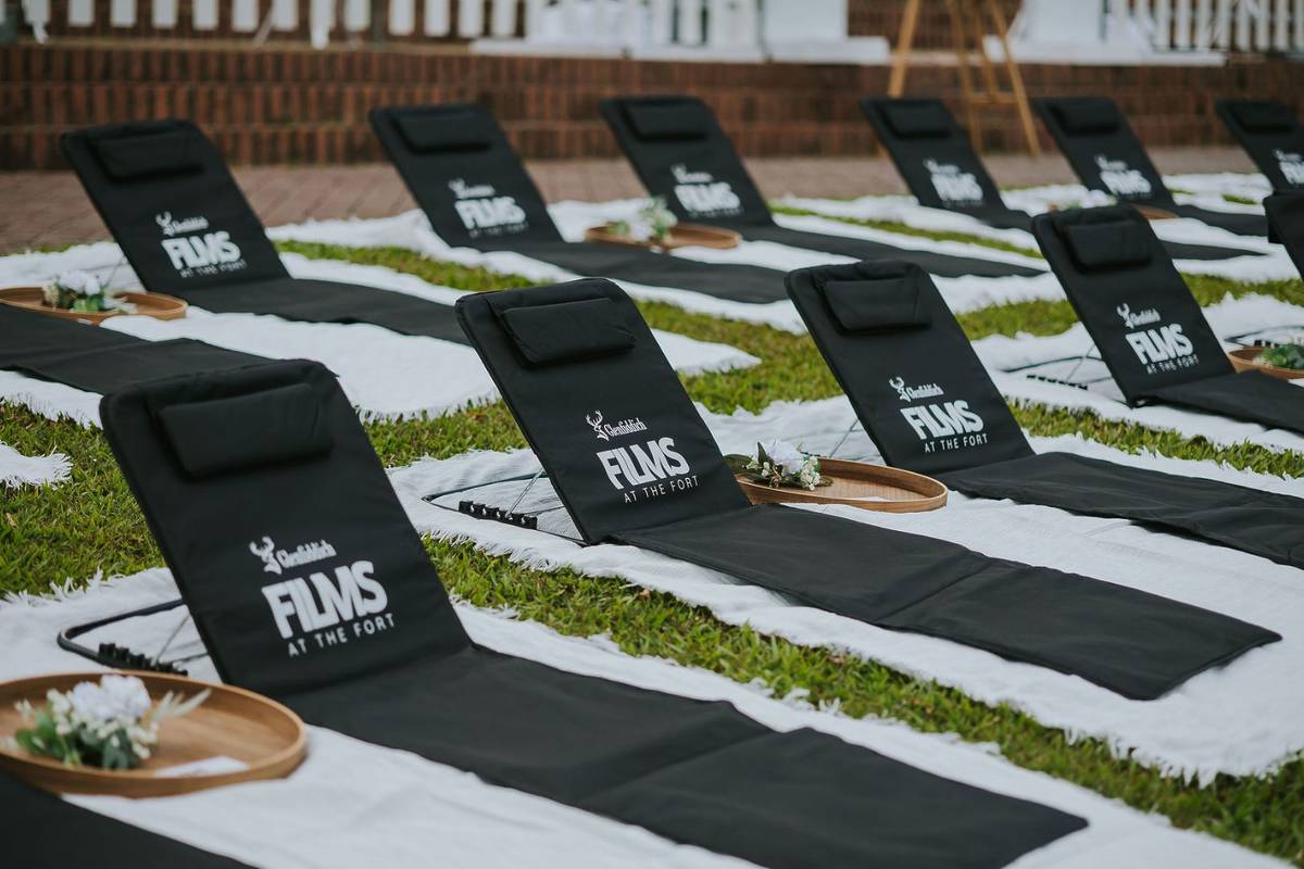 seats at outdoor cinema Fort Canning Green