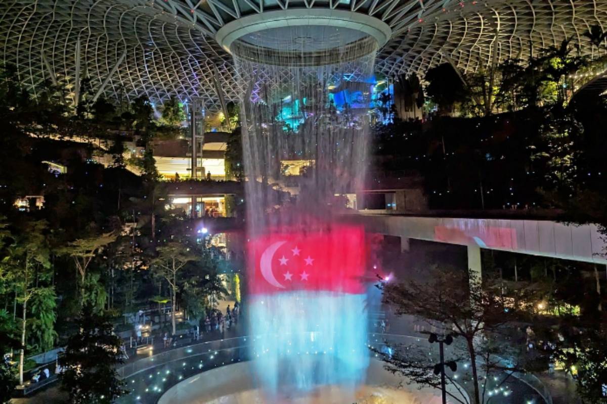 light and sound show for SG60 at Jewel Changi Airport